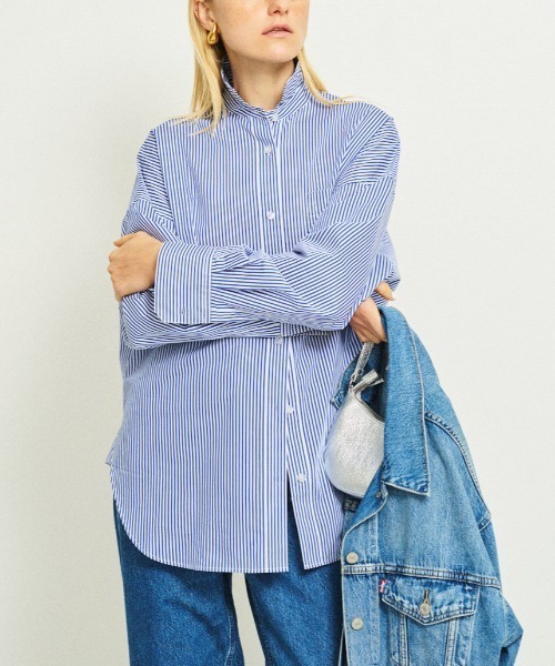 Rouge vif Anna(ルージュヴィフアンナ)の「ストライプタックフォルムシャツ(シャツ/ブラウス・レディース・ブルー/ブラック・フリー)」の4枚目の写真