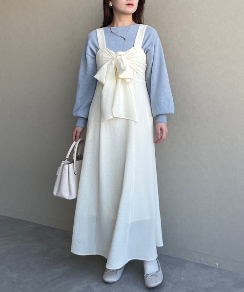 mysty woman(ミスティウーマン)の「フロントリボンジャンスカ 307420(ワンピース・レディース・オフホワイト/ブラック/ピンク/ライトピンク・FREE)」の21枚目の写真