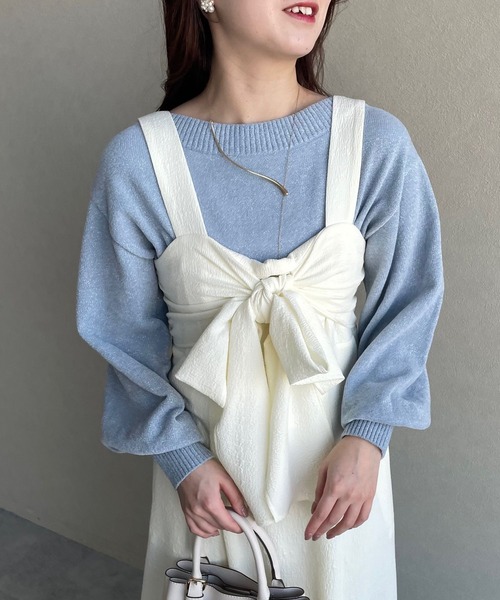 mysty woman(ミスティウーマン)の「フロントリボンジャンスカ 307420(ワンピース・レディース・オフホワイト/ブラック/ピンク/ライトピンク・FREE)」の20枚目の写真