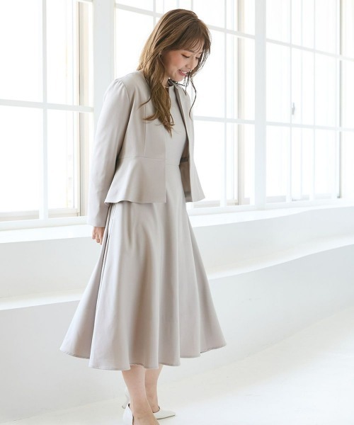 Petitjo（プッチージョ）の「小さいサイズ　【レディーススーツ】キーネックワンピース (セットアップ対応・上下別売り)　低身長さん・小柄女性（ワンピース・レディース・ブラック/グレイッシュベージュ/ネイビー・PL/PM/PS/PSS）」の21枚目の写真