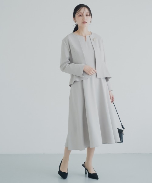Petitjo（プッチージョ）の「小さいサイズ　【レディーススーツ】キーネックワンピース (セットアップ対応・上下別売り)　低身長さん・小柄女性（ワンピース・レディース・ブラック/グレイッシュベージュ/ネイビー・PL/PM/PS/PSS）」の10枚目の写真