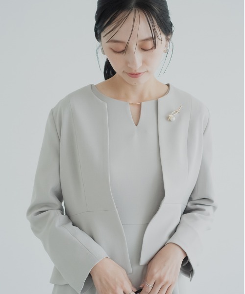 Petitjo（プッチージョ）の「小さいサイズ　【レディーススーツ】キーネックワンピース (セットアップ対応・上下別売り)　低身長さん・小柄女性（ワンピース・レディース・ブラック/グレイッシュベージュ/ネイビー・PL/PM/PS/PSS）」の13枚目の写真