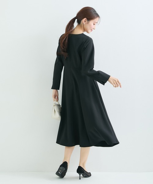 Petitjo（プッチージョ）の「小さいサイズ　【レディーススーツ】キーネックワンピース (セットアップ対応・上下別売り)　低身長さん・小柄女性（ワンピース・レディース・ブラック/グレイッシュベージュ/ネイビー・PL/PM/PS/PSS）」の16枚目の写真