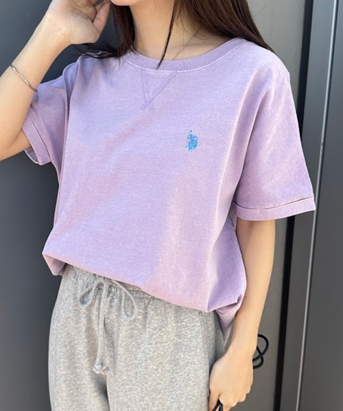 U.S. POLO ASSN.(ユーエスポロアッスン)の「【U.S.POLO ASSN.】綿100%ピグメントオーバーサイズTシャツ(Tシャツ/カットソー・レディース・チャコール/ベージュ/パープル・M/L/LL)」の3枚目の写真