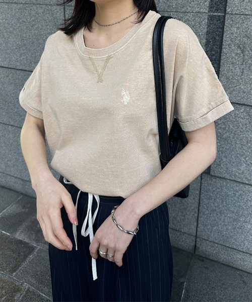U.S. POLO ASSN.(ユーエスポロアッスン)の「【U.S.POLO ASSN.】綿100%ピグメントオーバーサイズTシャツ(Tシャツ/カットソー・レディース・チャコール/ベージュ/パープル・M/L/LL)」の9枚目の写真