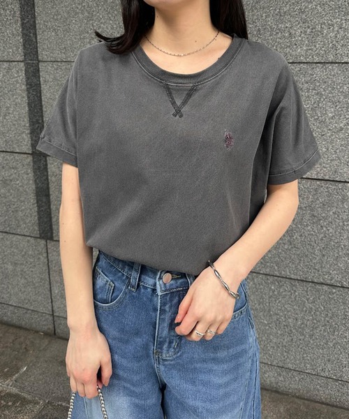 U.S. POLO ASSN.(ユーエスポロアッスン)の「【U.S.POLO ASSN.】綿100%ピグメントオーバーサイズTシャツ(Tシャツ/カットソー・レディース・チャコール/ベージュ/パープル・M/L/LL)」の4枚目の写真