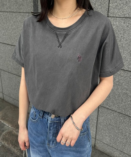 U.S. POLO ASSN.(ユーエスポロアッスン)の「【U.S.POLO ASSN.】綿100%ピグメントオーバーサイズTシャツ(Tシャツ/カットソー・レディース・チャコール/ベージュ/パープル・M/L/LL)」の6枚目の写真