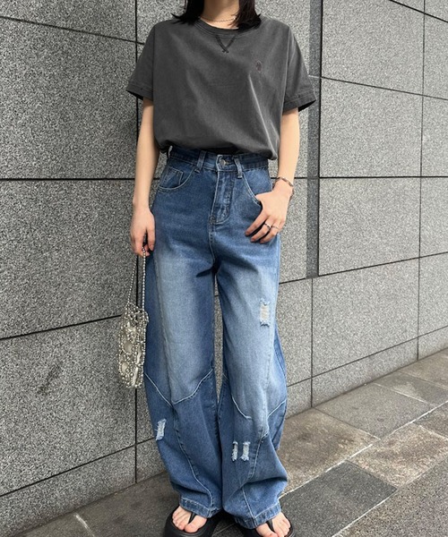U.S. POLO ASSN.(ユーエスポロアッスン)の「【U.S.POLO ASSN.】綿100%ピグメントオーバーサイズTシャツ(Tシャツ/カットソー・レディース・チャコール/ベージュ/パープル・M/L/LL)」の8枚目の写真