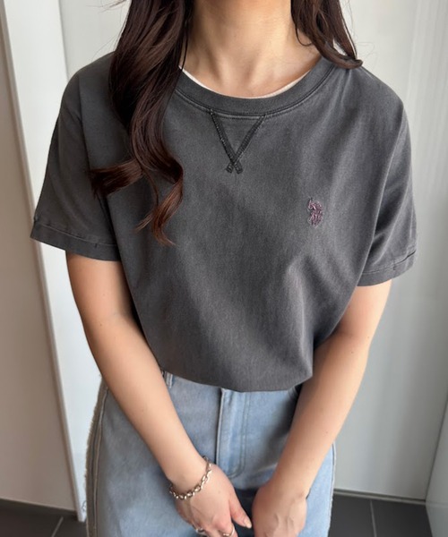 U.S. POLO ASSN.(ユーエスポロアッスン)の「【U.S.POLO ASSN.】綿100%ピグメントオーバーサイズTシャツ(Tシャツ/カットソー・レディース・チャコール/ベージュ/パープル・M/L/LL)」の15枚目の写真