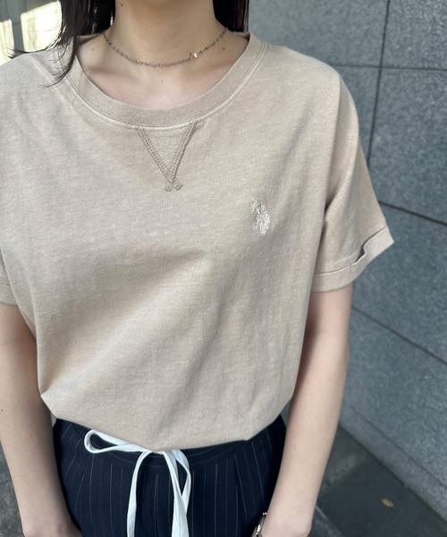 U.S. POLO ASSN.(ユーエスポロアッスン)の「【U.S.POLO ASSN.】綿100%ピグメントオーバーサイズTシャツ(Tシャツ/カットソー・レディース・チャコール/ベージュ/パープル・M/L/LL)」の16枚目の写真