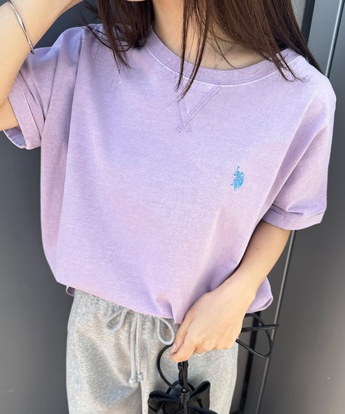 U.S. POLO ASSN.(ユーエスポロアッスン)の「【U.S.POLO ASSN.】綿100%ピグメントオーバーサイズTシャツ(Tシャツ/カットソー・レディース・チャコール/ベージュ/パープル・M/L/LL)」の17枚目の写真