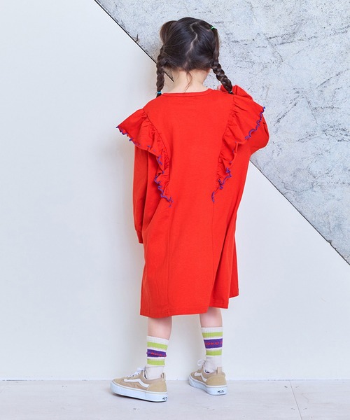 Life Support Products(ライフサポートプロダクツ)の「【COTTON from U.S.A】長袖ラッフルワンピース(ワンピース・キッズ・レッド/チャコール/イエロー・90/100/110/120/130/140/150)」の6枚目の写真