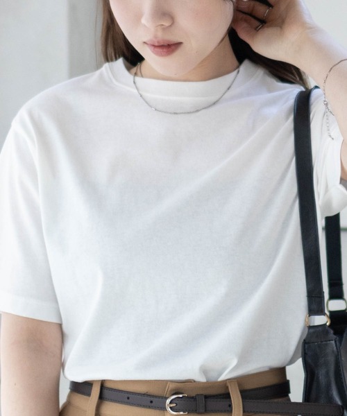 NAVY(ネイビー)の「【綿100%】nAvy 無地クルーネックTシャツ(Tシャツ/カットソー・レディース・チャコールグレー/ブラック/オフホワイト/ライム/トップグレー・M/L)」の2枚目の写真