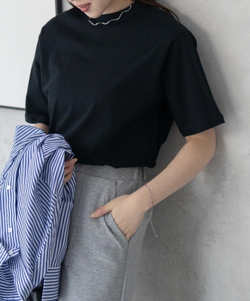 NAVY(ネイビー)の「【綿100%】nAvy 無地クルーネックTシャツ(Tシャツ/カットソー・レディース・チャコールグレー/ブラック/オフホワイト/ライム/トップグレー・M/L)」の3枚目の写真