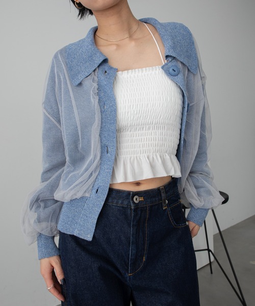 VACANCY(ヴァカンシー)の「シアードッキングミックスカラーポロカーディガン(カーディガン/ボレロ・レディース・ブラック/グレー/ブルー・FREE)」の20枚目の写真