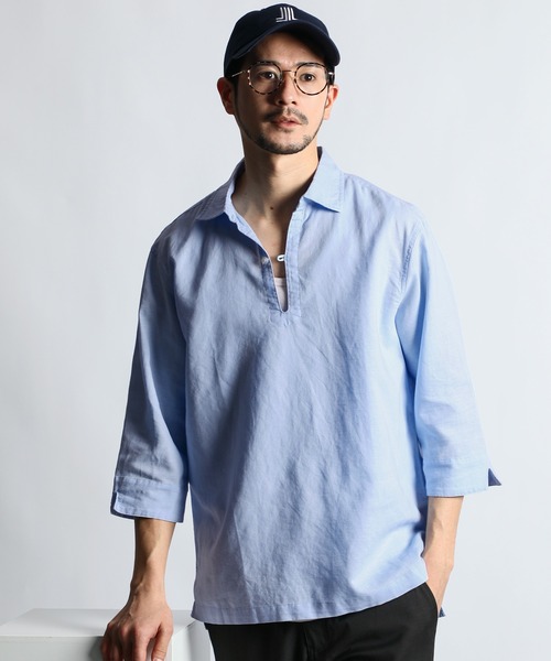 LANVIN en Bleu（ランバンオンブルー）の「コットン/リネン素材 7分袖 スキッパーシャツ（シャツ/ブラウス・メンズ・ホワイト/ライトブルー/ブラック/ネイビー・46/52/50/48）」の21枚目の写真