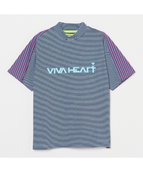 VIVA HEART（ビバハート）の「【VIVA HEART/GOLF】ボーダーコンビ半袖モックネックシャツ（シャツ/ブラウス・メンズ・サックスブルー/ベージュ/ライトグレー・50/52/48）」の8枚目の写真