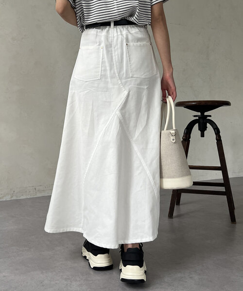 Chez toi（シェトワ）の「落ち感ツイルロングスカート（スカート・レディース・ベージュ/ホワイト/チャコールグレー・FREE）」の8枚目の写真