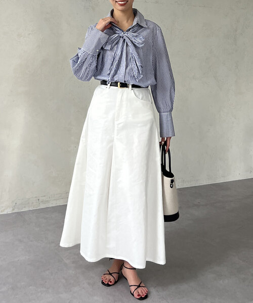 Chez toi（シェトワ）の「落ち感ツイルロングスカート（スカート・レディース・ベージュ/ホワイト/チャコールグレー・FREE）」の12枚目の写真