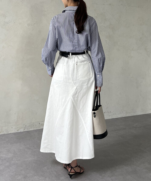 Chez toi（シェトワ）の「落ち感ツイルロングスカート（スカート・レディース・ベージュ/ホワイト/チャコールグレー・FREE）」の14枚目の写真