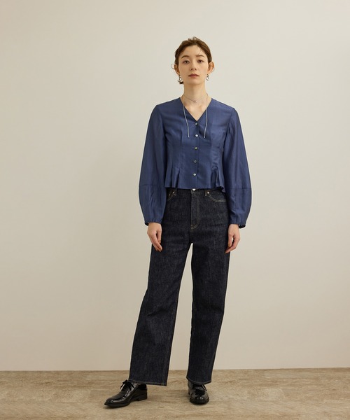 ブラウス シャツ 「洗える」パフスリーブシアーペプラムブラウス レディース セール】【洗える】パフスリーブシアーペプラムブラウス（シャツ