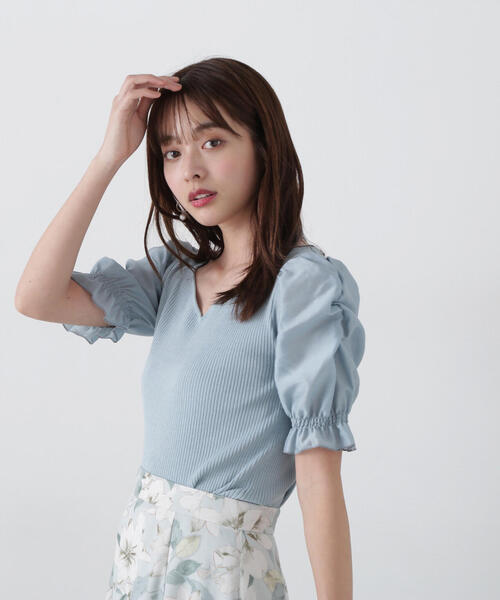 PROPORTION BODY DRESSING（プロポーションボディドレッシング）の「シアーギャザースリーブニット / 1215170401（ニット/セーター・レディース・ホワイト/ライトグリーン/ブラック・FREE）」の7枚目の写真