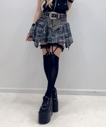 チェック柄デニムスカパン