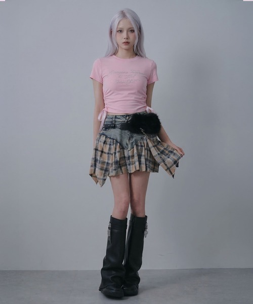 Diable baiser(ディアブルベーゼ)の「チェック柄デニムスカパン(スカート・レディース・ベージュ/ベビーピンク/ブラック・SMALL/MEDIUM/LARGE)」の21枚目の写真