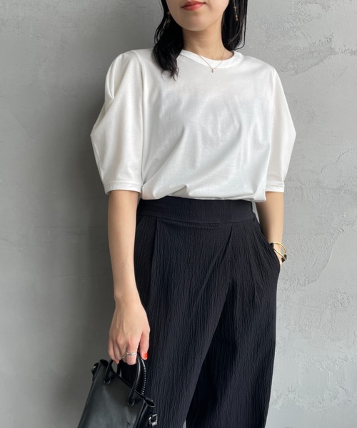 mizuiroind（ミズイロインド）の「[mizuiro ind/ミズイロインド] ドレープスリーブ 5分丈Tシャツ（Tシャツ/カットソー・レディース・ダークグレー/オフホワイト/ブラック・F）」の5枚目の写真