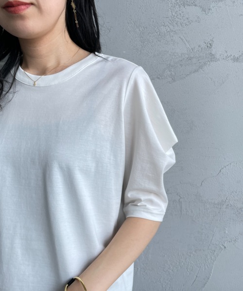 mizuiroind（ミズイロインド）の「[mizuiro ind/ミズイロインド] ドレープスリーブ 5分丈Tシャツ（Tシャツ/カットソー・レディース・ダークグレー/オフホワイト/ブラック・F）」の12枚目の写真