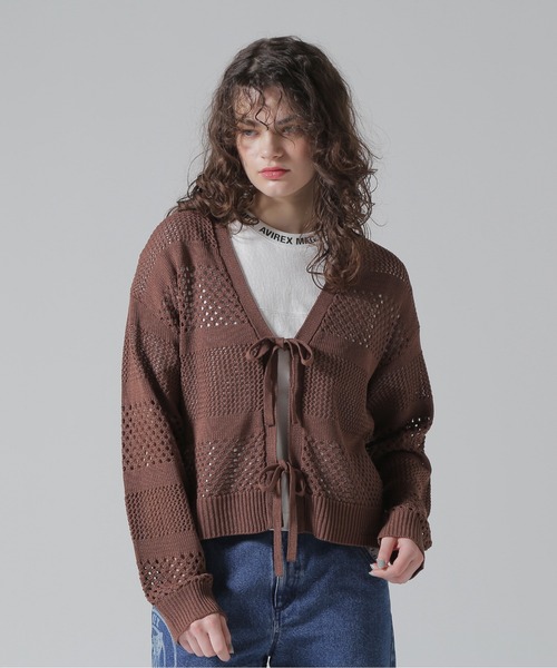 AVIREX(アヴィレックス)の「《直営店限定》MACRAME RIBBON KNIT CARDIGAN/マクラメリボンニットカーディガン(カーディガン/ボレロ・レディース・ブラック/オフホワイト/ブラウン・F)」の13枚目の写真