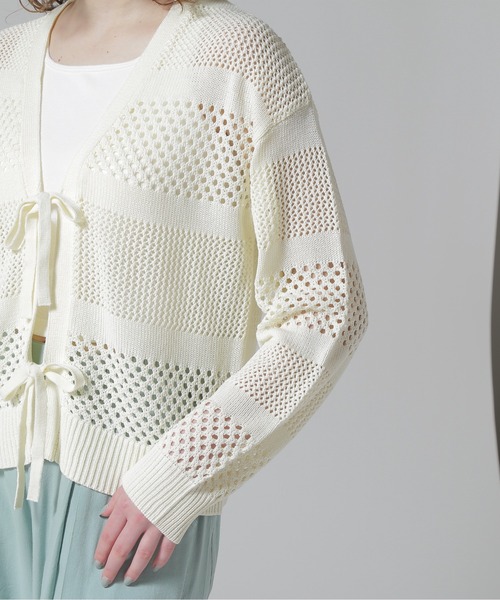 AVIREX(アヴィレックス)の「《直営店限定》MACRAME RIBBON KNIT CARDIGAN/マクラメリボンニットカーディガン(カーディガン/ボレロ・レディース・ブラック/オフホワイト/ブラウン・F)」の11枚目の写真