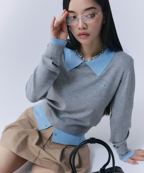 EIMY ISTOIRE（エイミーイストワール）の「ニットレイヤードトップス（ニット/セーター・レディース・ライトグリーン/ネイビー/グレー・F）」の20枚目の写真