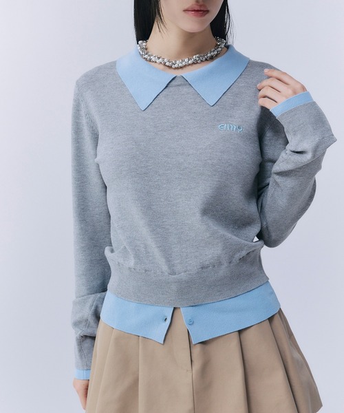 EIMY ISTOIRE（エイミーイストワール）の「ニットレイヤードトップス（ニット/セーター・レディース・ライトグリーン/ネイビー/グレー・F）」の13枚目の写真