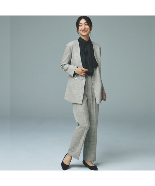 AOYAMA（アオヤマ）の「【単品力も抜群！パンツ】ツイード調ストレートパンツ｜通勤＆オフィス＆入卒＆セレモニー＆オケージョン｜洗える・ストレッチ・セットアップ着用可｜（その他パンツ・レディース・グレー・S/M/L）」の7枚目の写真