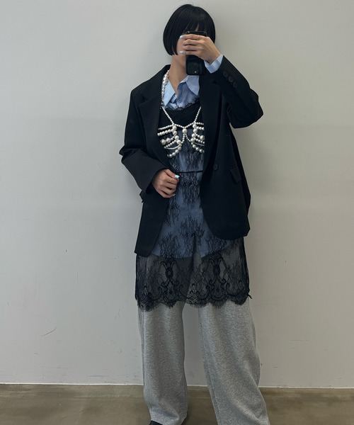 uyu.（ウユ）の「レースダブルウエストスウェットパンツ（スウェットパンツ・レディース・ネイビー/ブラック/グレー・FREE）」の4枚目の写真