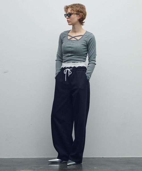 uyu.（ウユ）の「レースダブルウエストスウェットパンツ（スウェットパンツ・レディース・ネイビー/ブラック/グレー・FREE）」の7枚目の写真