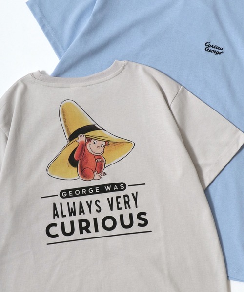 MARUKAWA（マルカワ）の「Curious George/おさるのジョージ キャラクター ワンポイント刺繍 バックプリント 半袖Tシャツ（Tシャツ/カットソー・レディース・サックスブルー/アッシュグレー/ライトグリーン/グレイッシュベージュ・M/L）」の2枚目の写真