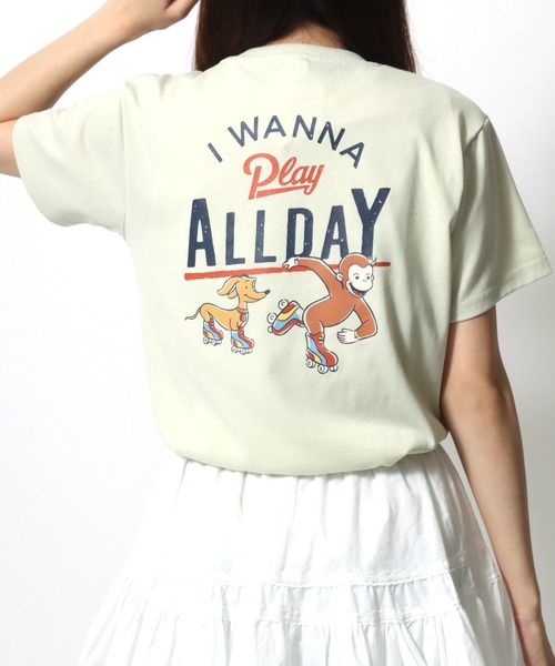 MARUKAWA（マルカワ）の「Curious George/おさるのジョージ キャラクター ワンポイント刺繍 バックプリント 半袖Tシャツ（Tシャツ/カットソー・レディース・サックスブルー/アッシュグレー/ライトグリーン/グレイッシュベージュ・M/L）」の6枚目の写真