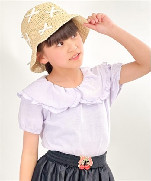 axes femme（アクシーズファム）の「ロゴ刺繍フリル衿Ｔシャツ（Tシャツ/カットソー・キッズ・ラベンダー/ホワイト・MEDIUM/LARGE/X-LARGE）」の2枚目の写真