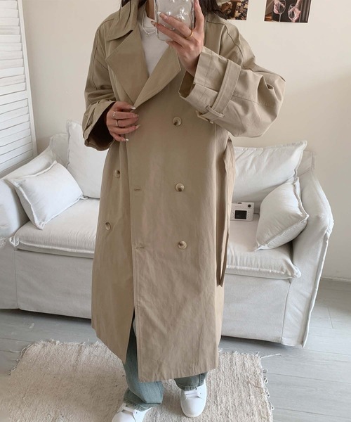 aimoha（アイモハ）の「コットンロングトレンチコート（トレンチコート・レディース・ブラック/ベージュ/ブルー・FREE）」の3枚目の写真