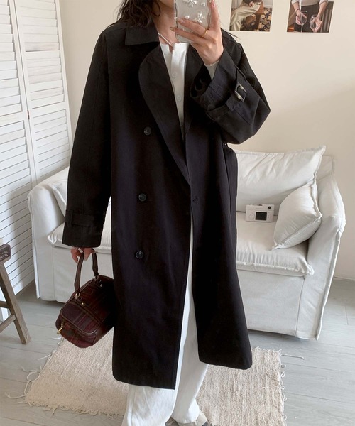 aimoha（アイモハ）の「コットンロングトレンチコート（トレンチコート・レディース・ブラック/ベージュ/ブルー・FREE）」の2枚目の写真