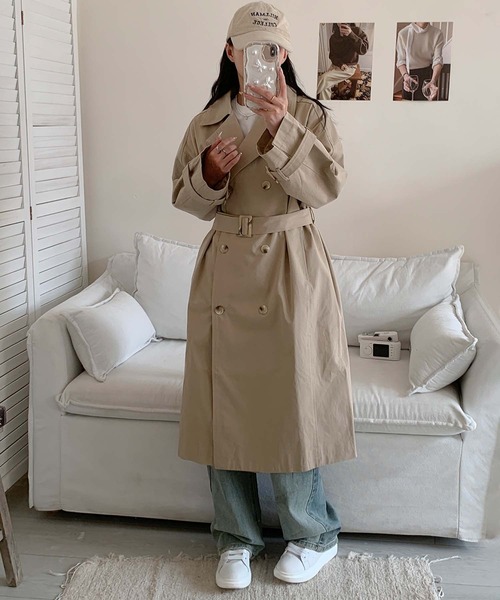 aimoha（アイモハ）の「コットンロングトレンチコート（トレンチコート・レディース・ブラック/ベージュ/ブルー・FREE）」の6枚目の写真