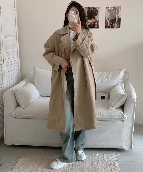 aimoha（アイモハ）の「コットンロングトレンチコート（トレンチコート・レディース・ブラック/ベージュ/ブルー・FREE）」の7枚目の写真