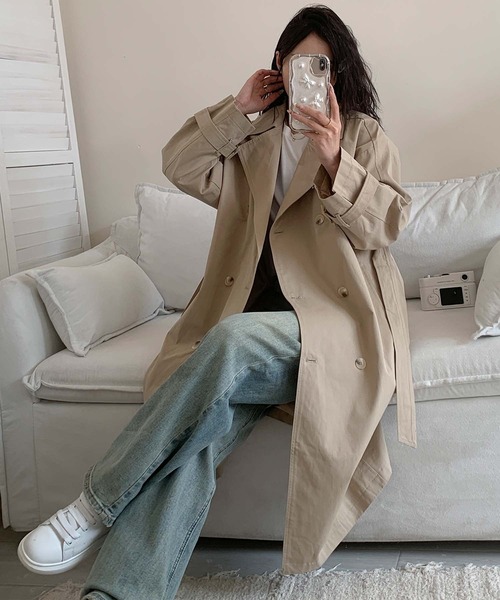 aimoha（アイモハ）の「コットンロングトレンチコート（トレンチコート・レディース・ブラック/ベージュ/ブルー・FREE）」の8枚目の写真