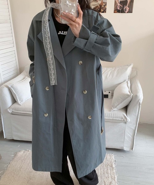 aimoha（アイモハ）の「コットンロングトレンチコート（トレンチコート・レディース・ブラック/ベージュ/ブルー・FREE）」の11枚目の写真