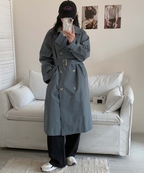 aimoha（アイモハ）の「コットンロングトレンチコート（トレンチコート・レディース・ブラック/ベージュ/ブルー・FREE）」の9枚目の写真