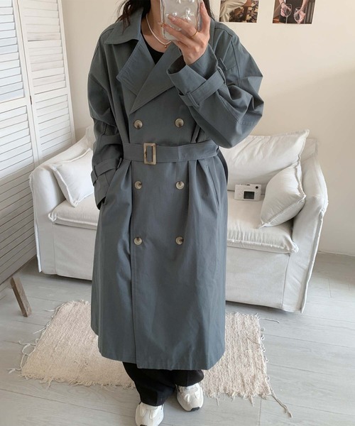 aimoha（アイモハ）の「コットンロングトレンチコート（トレンチコート・レディース・ブラック/ベージュ/ブルー・FREE）」の13枚目の写真