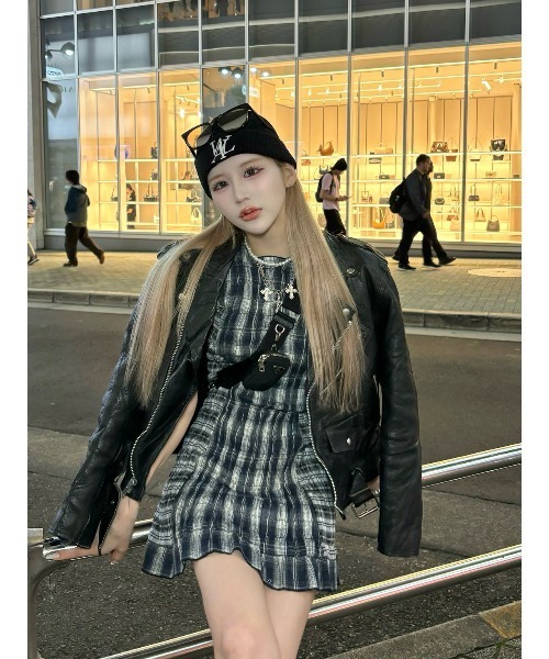 新品未使用　Darich チェックコンビミニワンピース ダーリッチ Darich チェックコンビミニワンピース （ブラウン