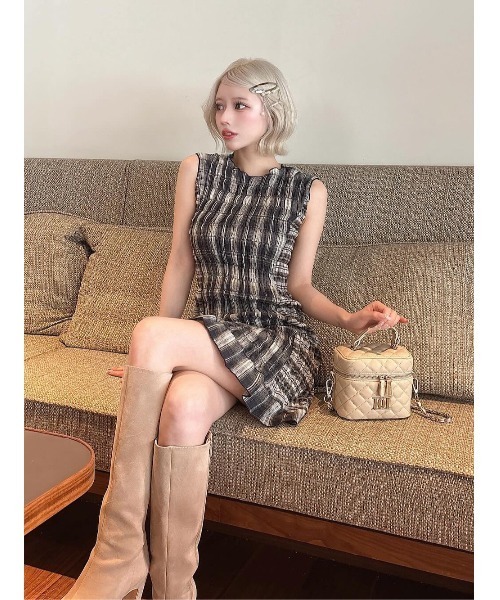 Darich（ダーリッチ）チェックコンビミニワンピース ネイビー ダーリッチ Darich チェックコンビミニワンピース （ネイビー